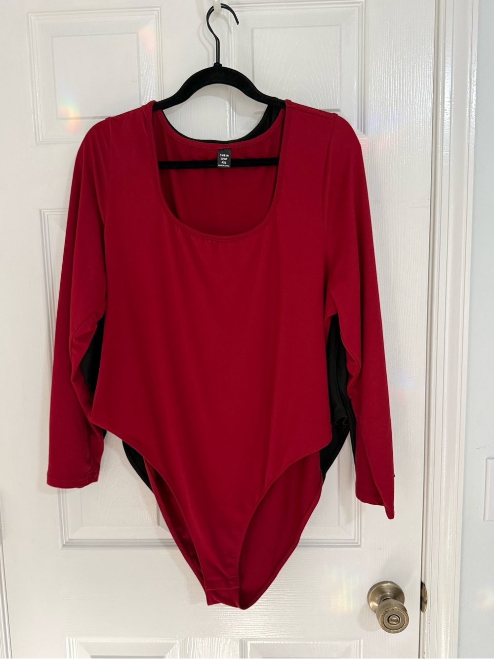 SHEIN Bodysuits Red & Black Scoop-Neck Long Sleeve. 4x
